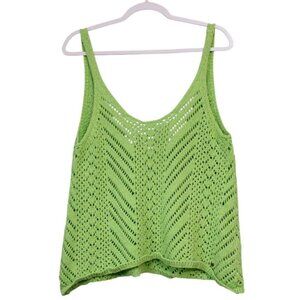Abercrombie Fitch Tank Medium Open Knit Crochet Green Cotton Beach Preppy Boho